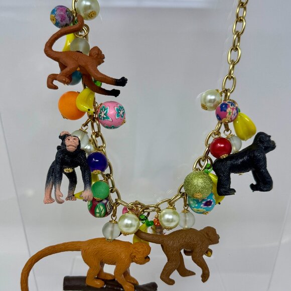 Lenora Dame Jungle Monkey Statement Necklace – Colorful Beaded Charm Necklace - Picture 1 of 7